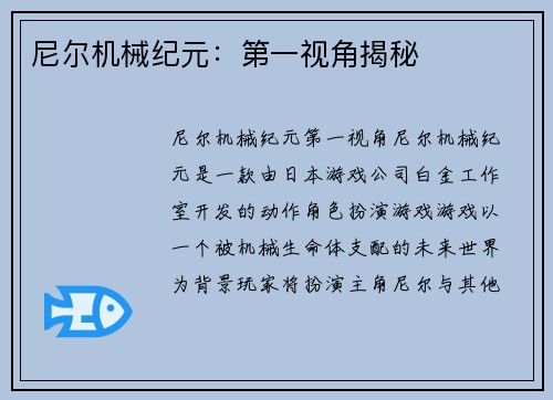 尼尔机械纪元：第一视角揭秘